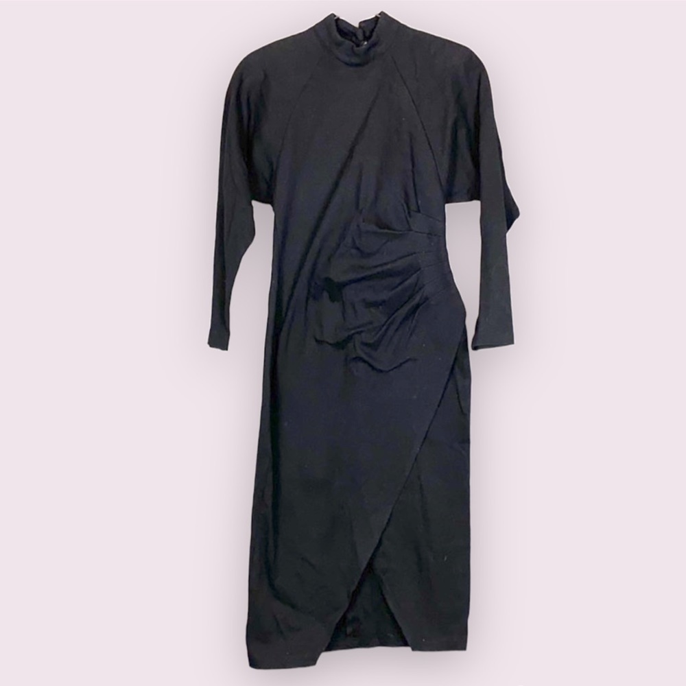 Vintage 80s black cotton cinched waist - Picture 1 of 10